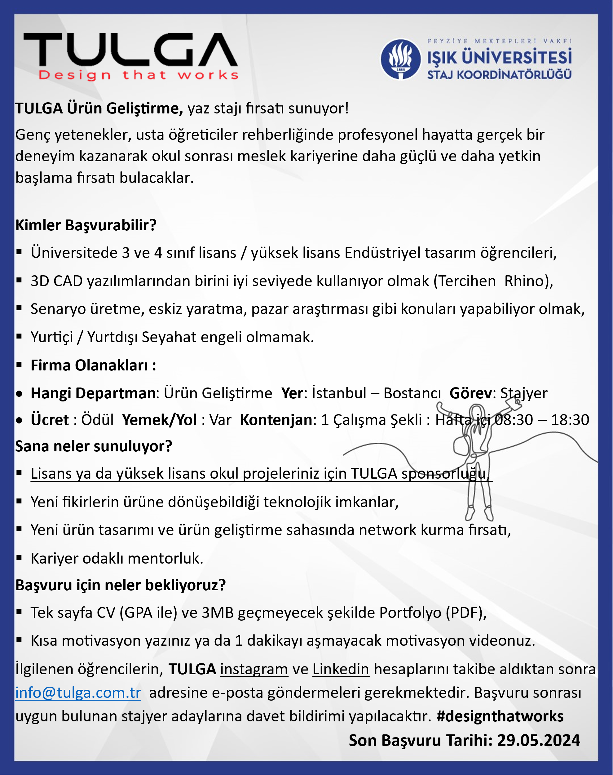 TULGA Design Endüstriyel Tasarım Staj Fırsatı / TULGA Design Industrial Design Internship Opportunity