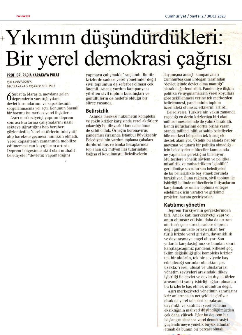 Yıkımın düşündürdükleri: Bir yerel demokrasi çağrısı (Cumhuriyet)