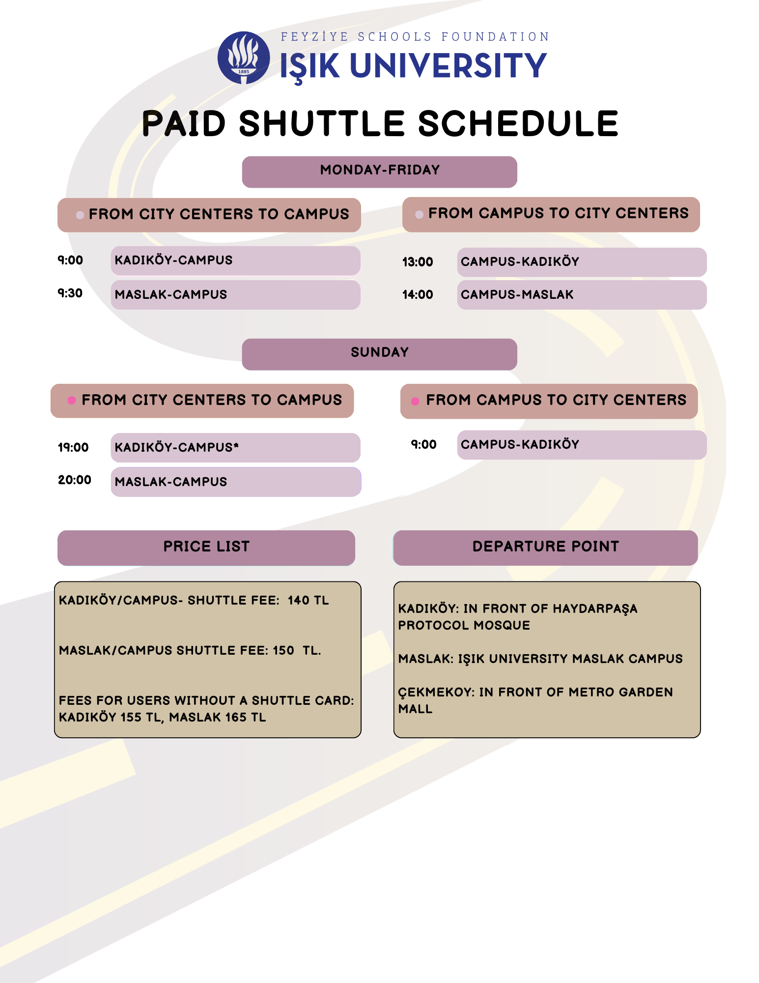 Free and Paid Shuttle Schedules